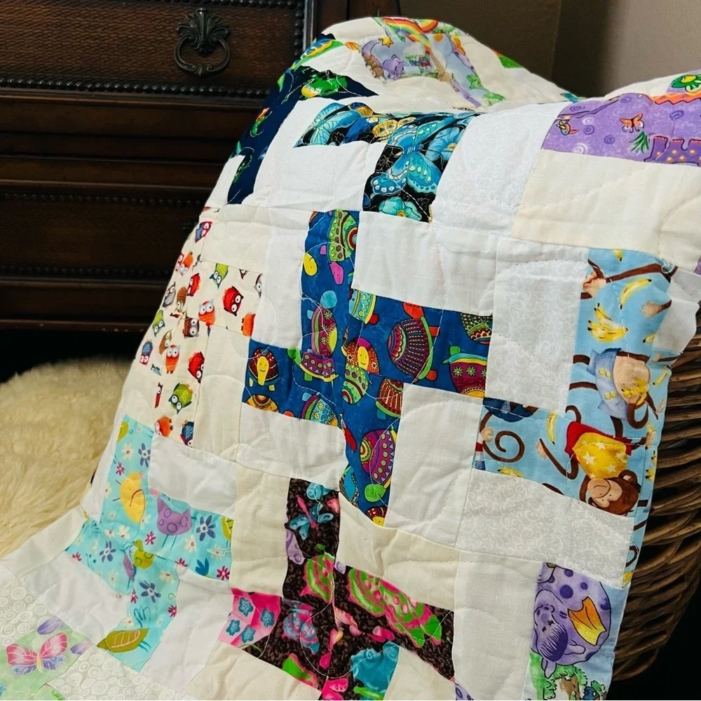 New 37”x47” Handmade Kids Patchwork Cotton Quilt.